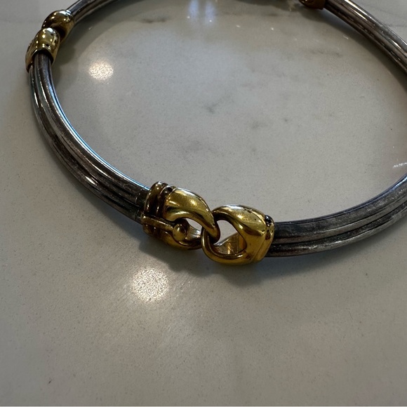 Vintage UnoAErre Italy Sterling Silver & Gold Vermeil Collar Necklace 16” - Picture 3 of 6